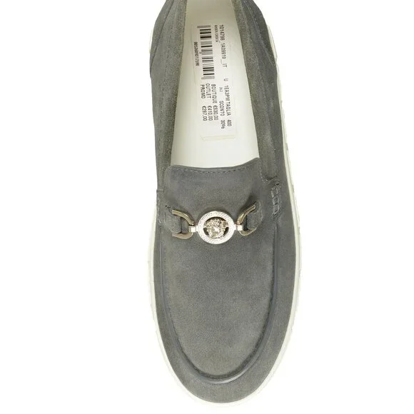 Versace Men's Suede Leather Silver Medusa Loafers Slip On Shoes US 7 IT 40